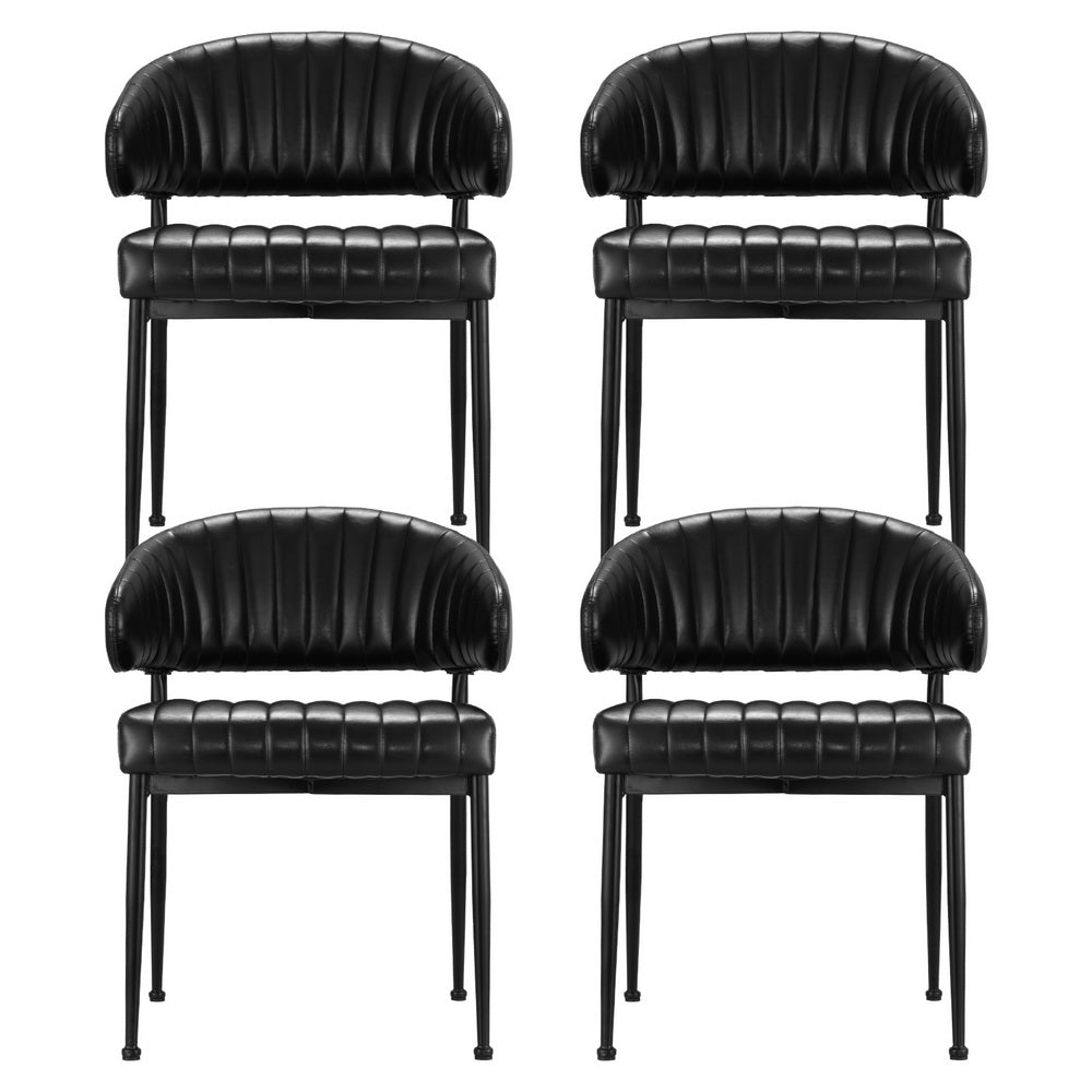 Dining Chairs Set of 4 Leather Hollow Armchair Black