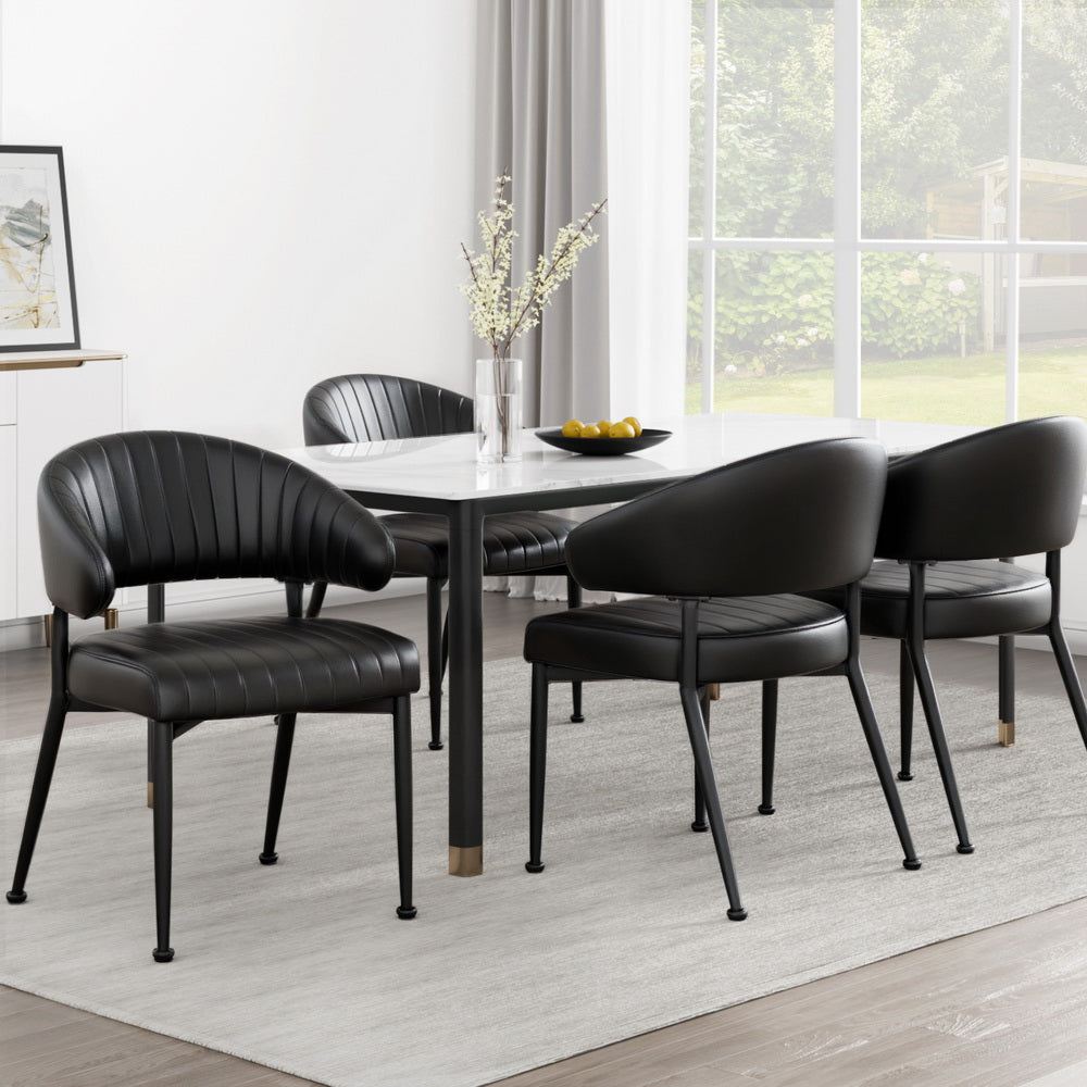 Dining Chairs Set of 4 Leather Hollow Armchair Black