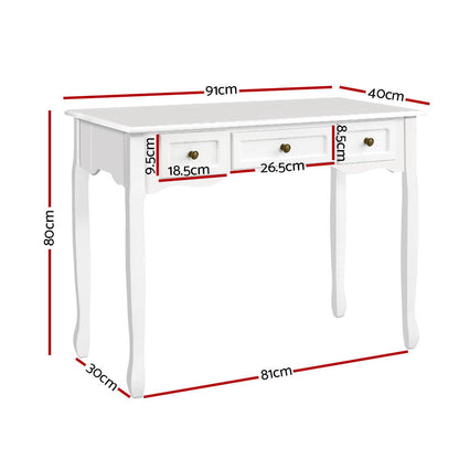 White Hamptons Console Table 3 Drawers