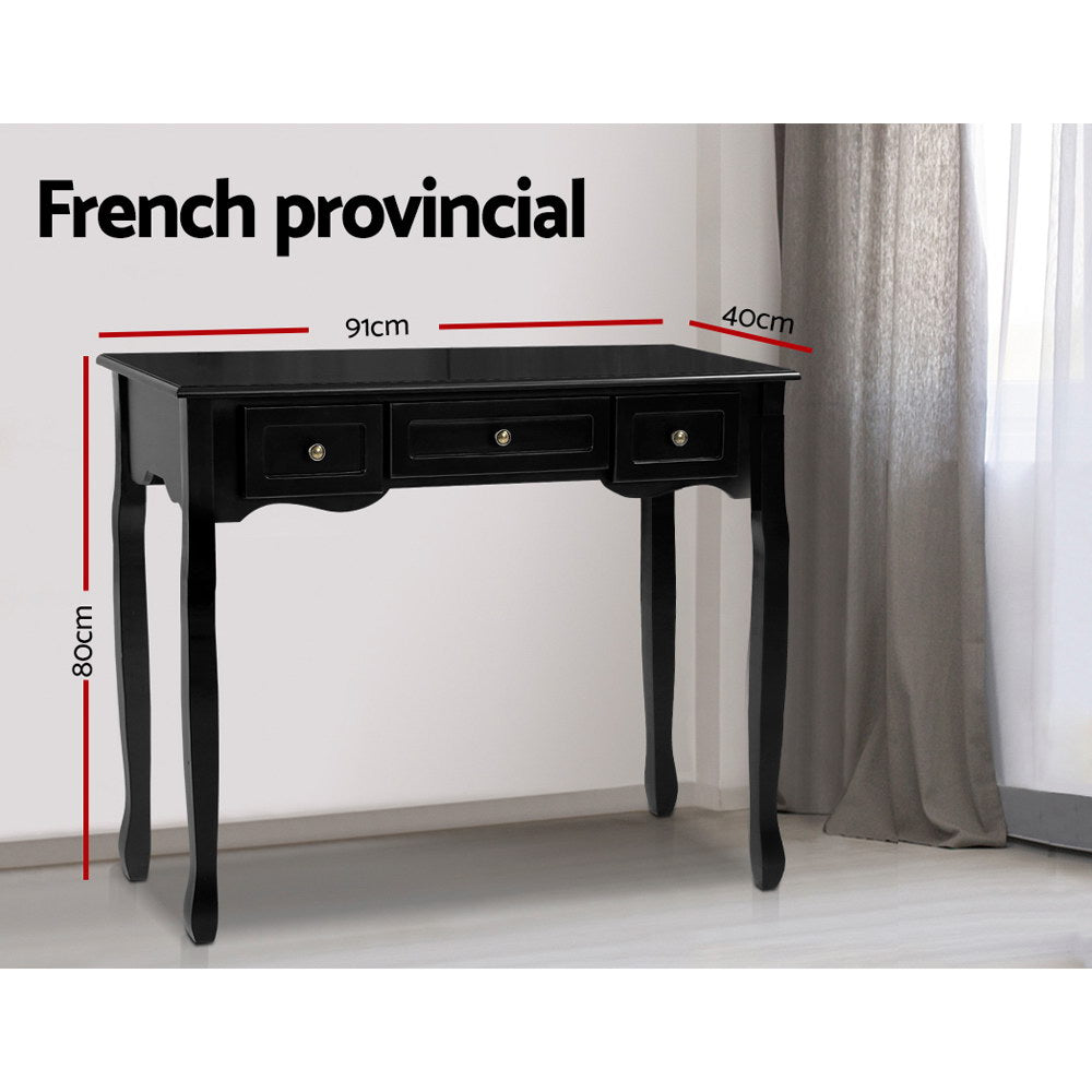 Black Hamptons Console Table 3 Drawers