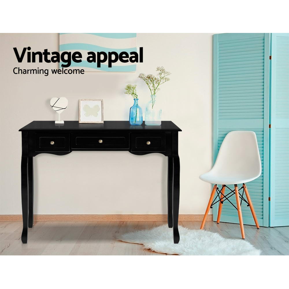 Black Hamptons Console Table 3 Drawers