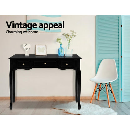 Black Hamptons Console Table 3 Drawers