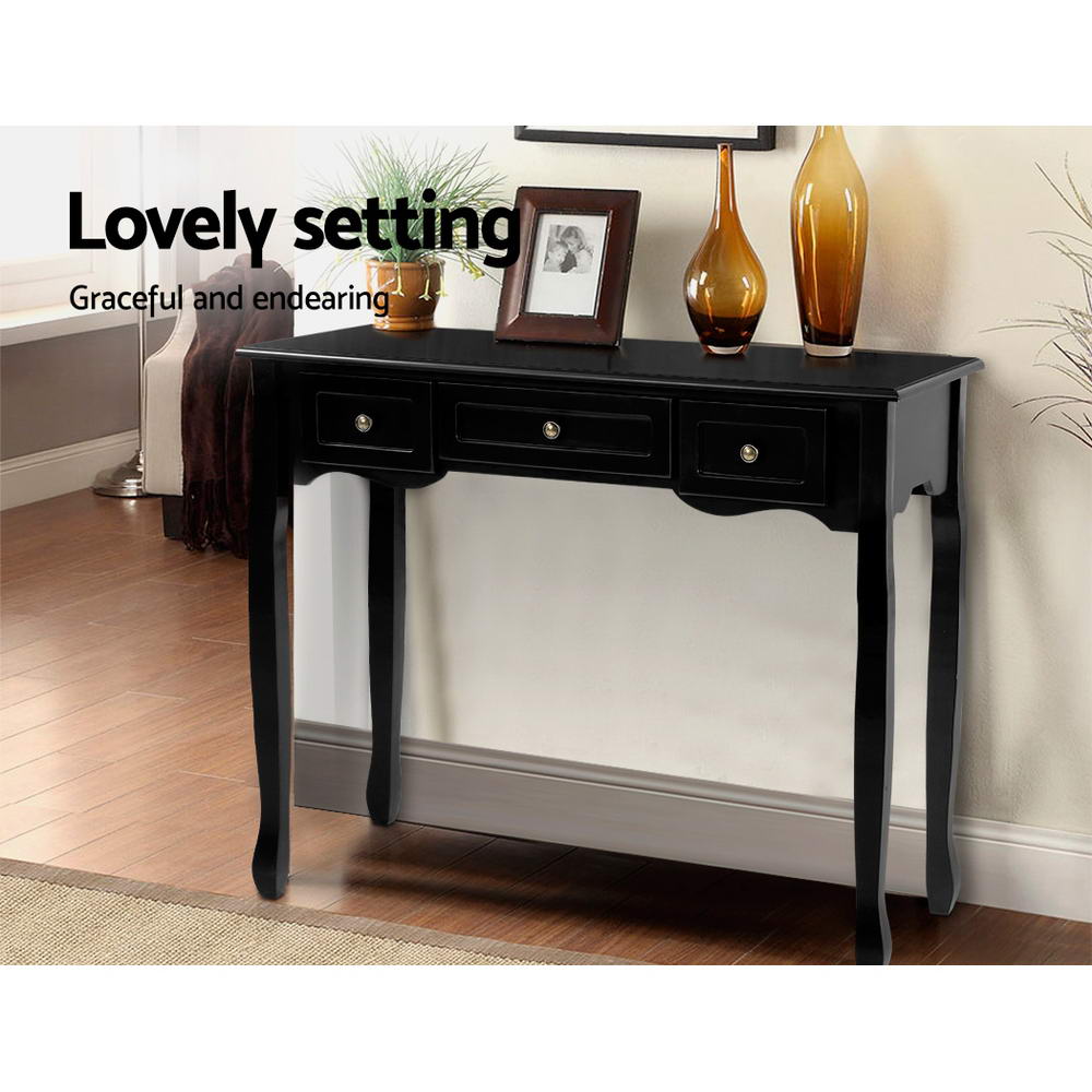 Black Hamptons Console Table 3 Drawers