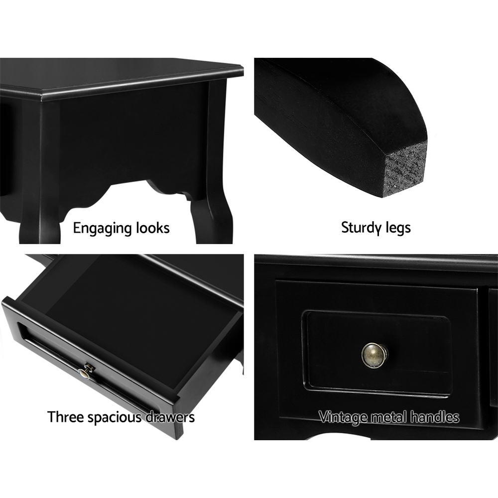 Black Hamptons Console Table 3 Drawers