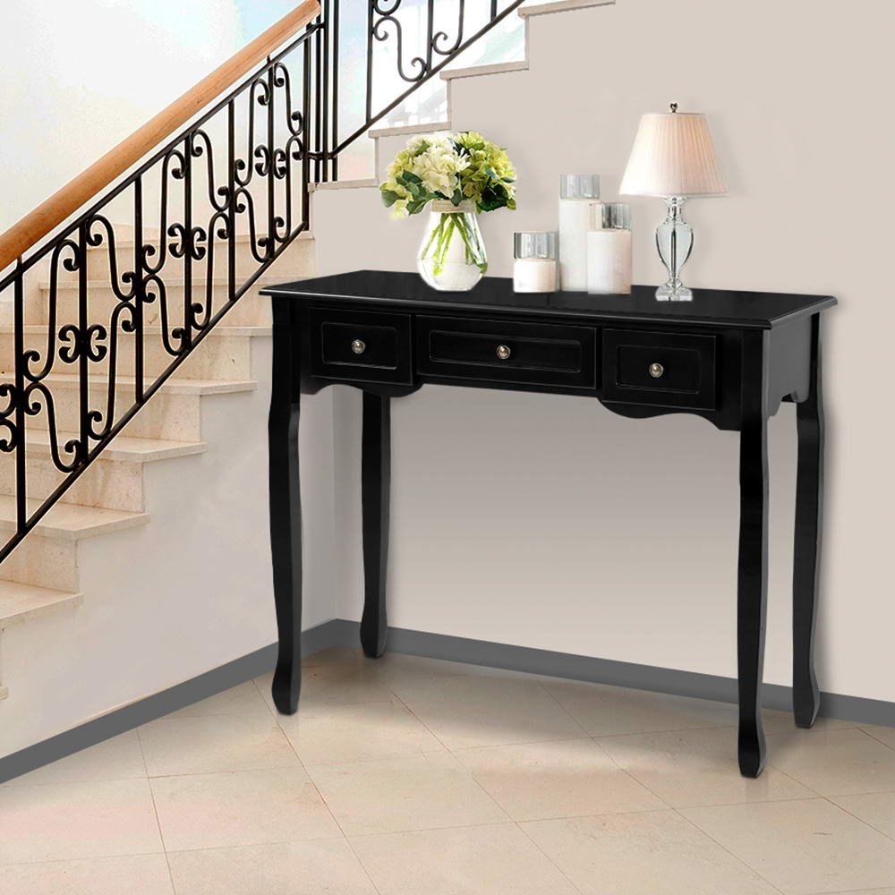 Black Hamptons Console Table 3 Drawers