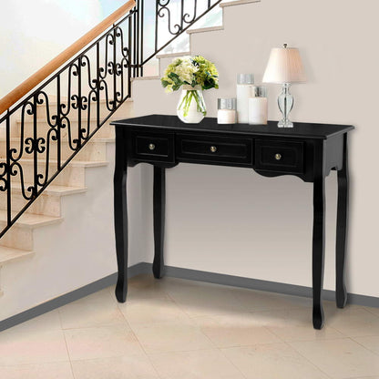 Black Hamptons Console Table 3 Drawers
