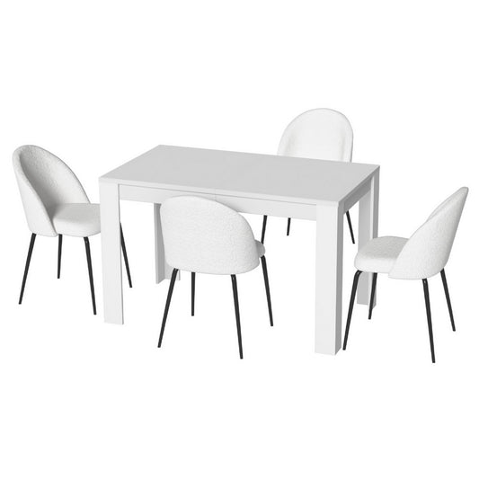 Dining Table and 4 Chairs Set White Sherpa