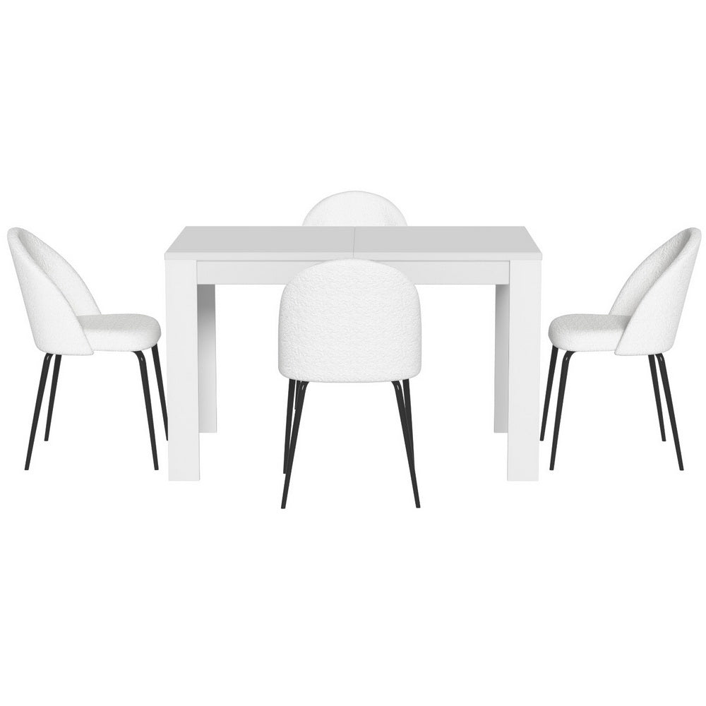 Dining Table and 4 Chairs Set White Sherpa