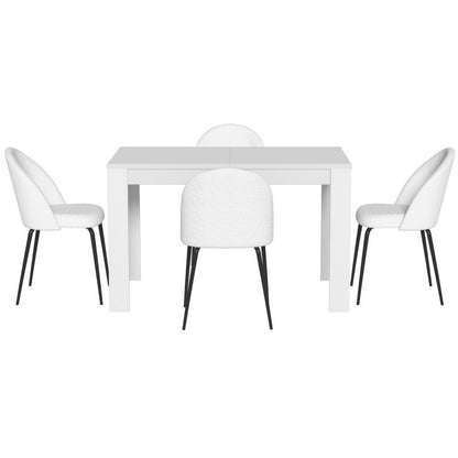 Dining Table and 4 Chairs Set White Sherpa