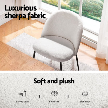 Dining Table and 4 Chairs Set White Sherpa