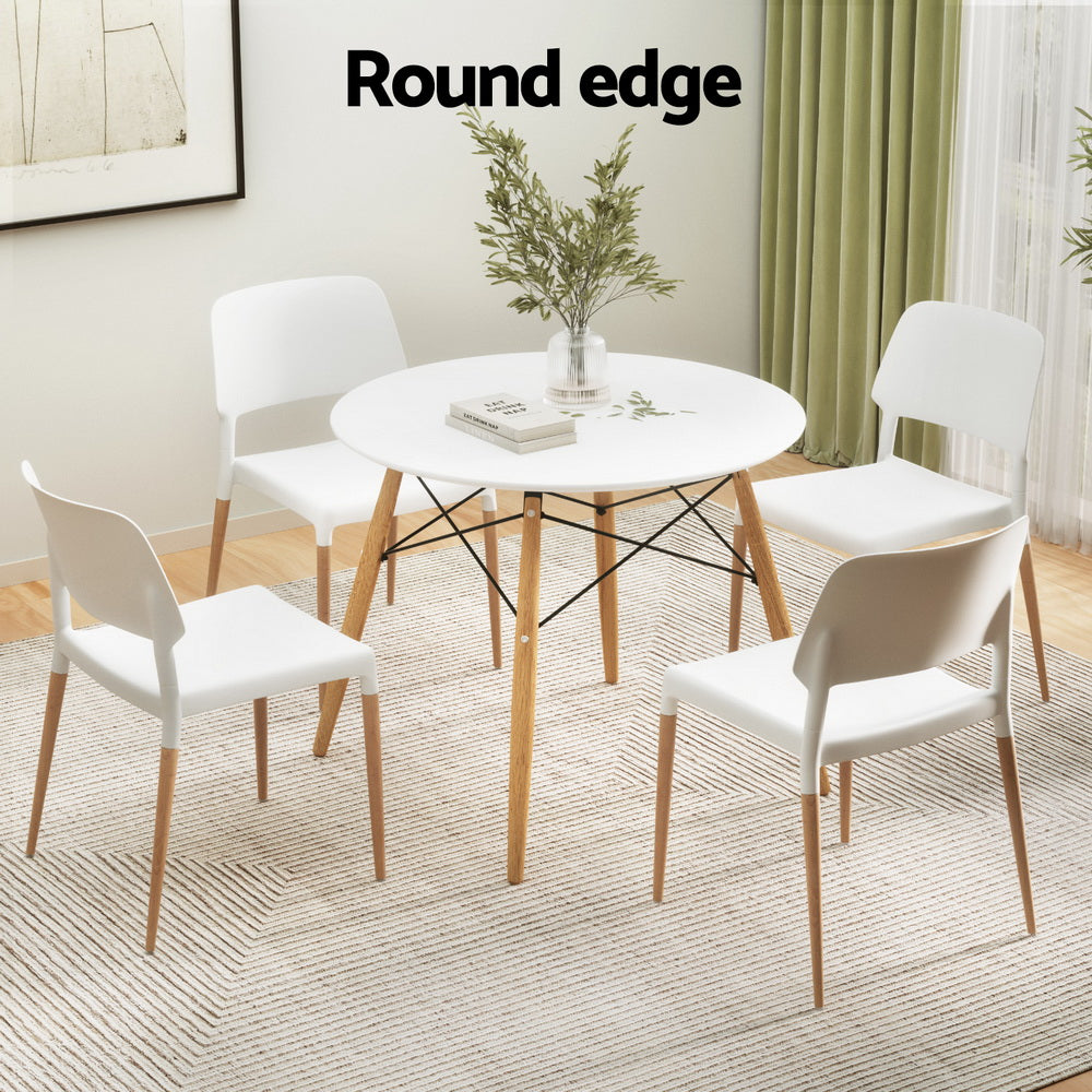 1 Dining Table and 4 Chairs Set Round White