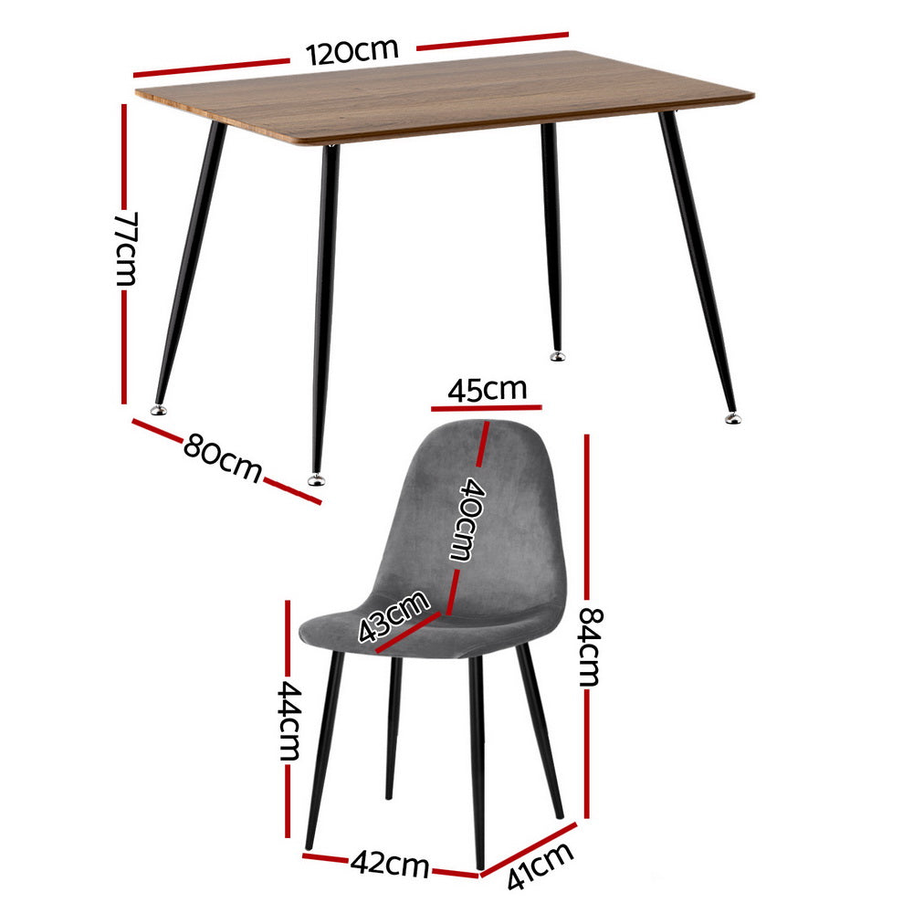 Dining Table and 4 Chairs Set Grey Metal