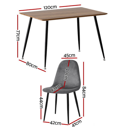 Dining Table and 4 Chairs Set Grey Metal
