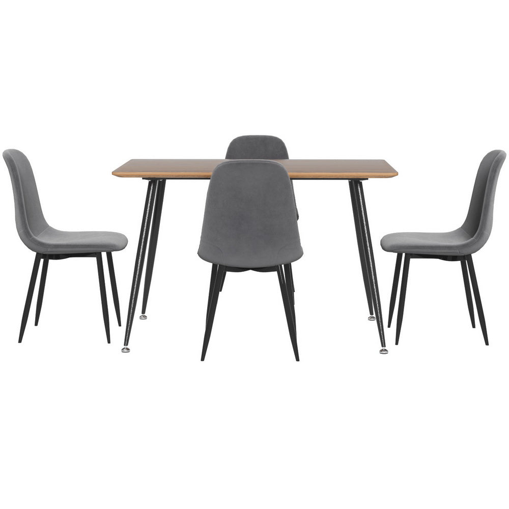 Dining Table and 4 Chairs Set Grey Metal