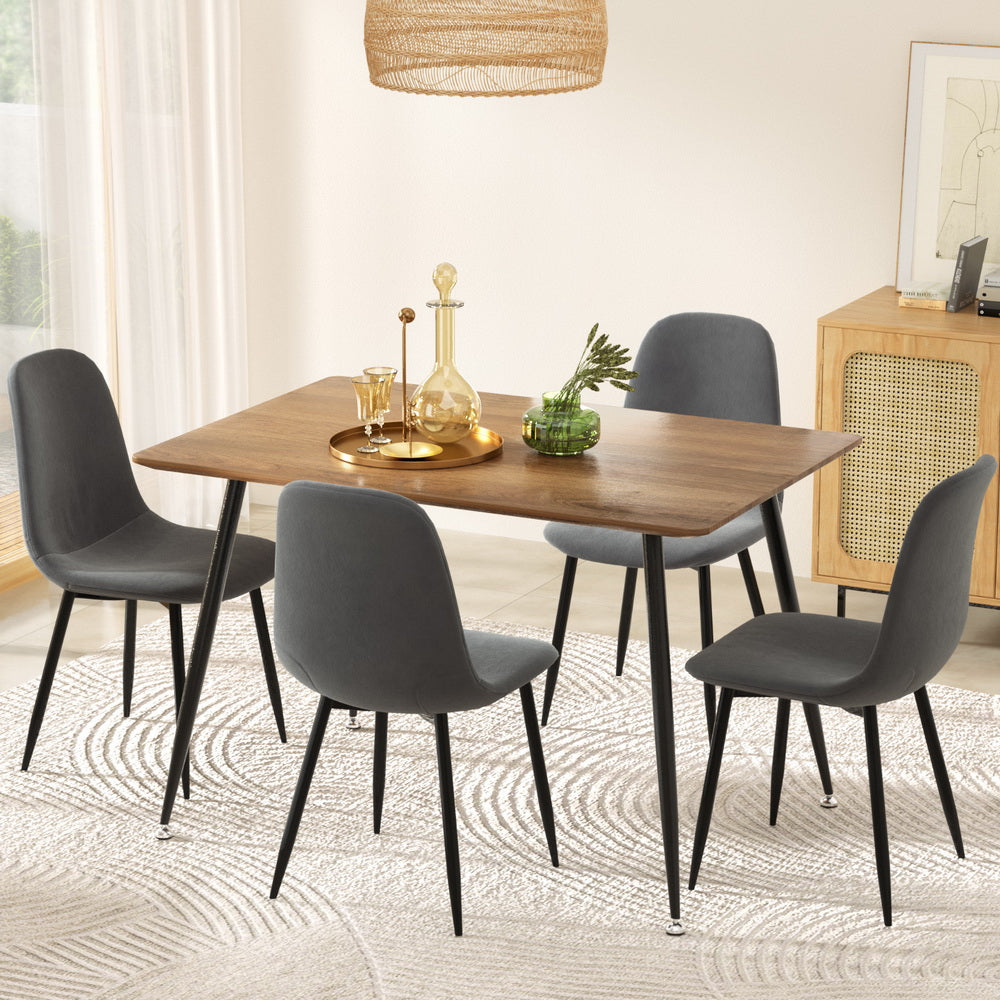 Dining Table and 4 Chairs Set Grey Metal
