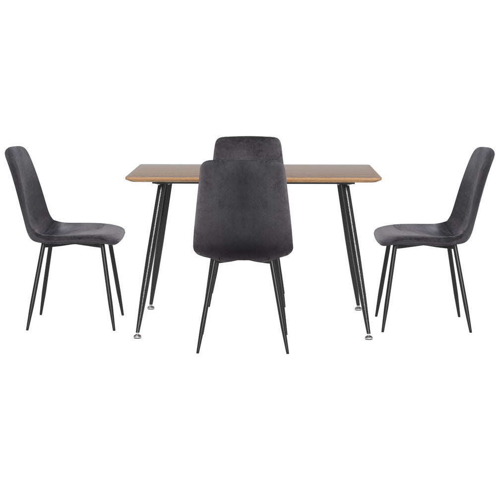 Dining Table and 4 Chairs Set Grey Velvet