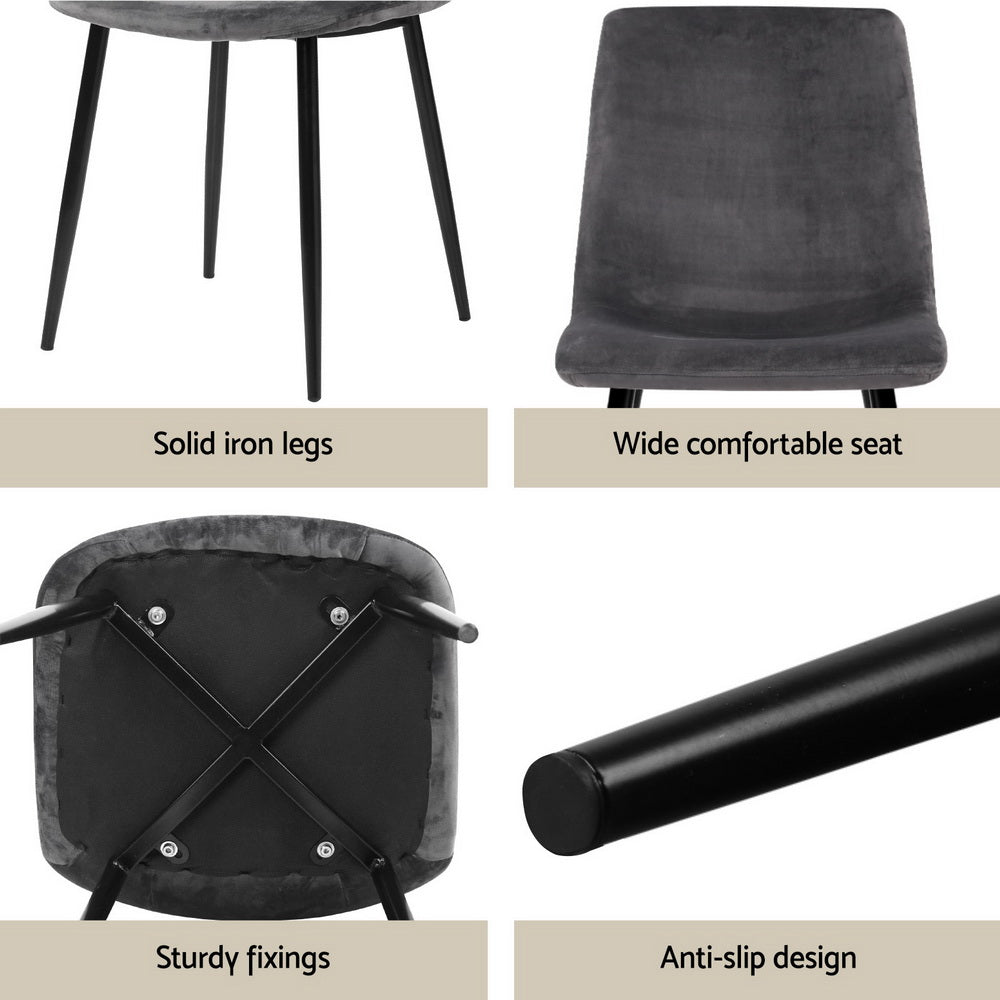 Dining Table and 4 Chairs Set Grey Velvet