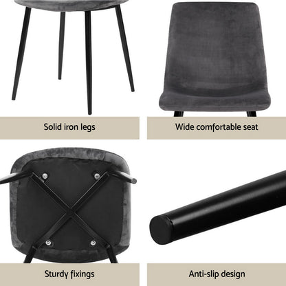 Dining Table and 4 Chairs Set Grey Velvet