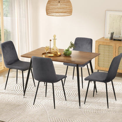Dining Table and 4 Chairs Set Grey Velvet