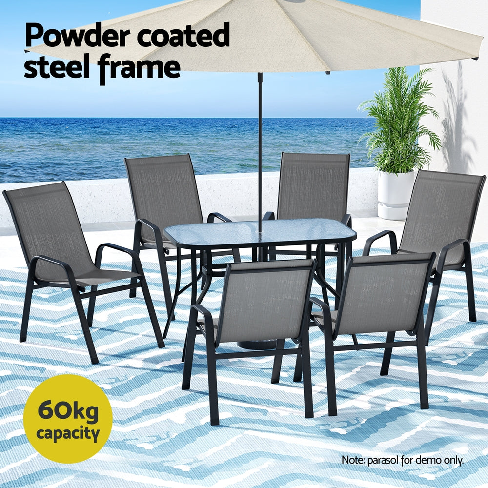 Gardeon 7PC Outdoor Dining Set Table and Chairs Patio Furniture Garden Bistro Set Grey