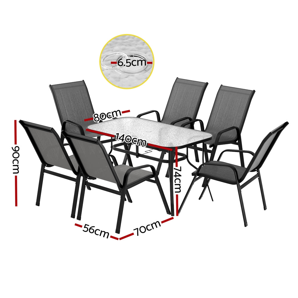 Gardeon 7PC Outdoor Dining Set Table and Chairs Patio Furniture Bistro Set Garden Grey
