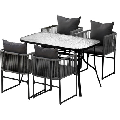 Gardeon 5PCS Outdoor Dining Set Table and Chairs Rope Patio Furniture Garden Black