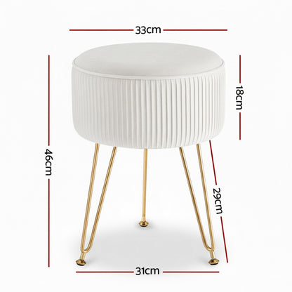 Ottoman Foot Stool Vanity Velvet Round White