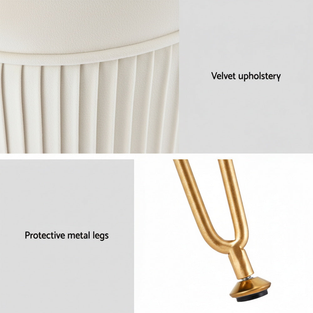 Ottoman Foot Stool Vanity Velvet Round White