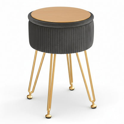 Ottoman Storage Foot Stool Vanity Velvet Round Grey