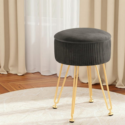 Ottoman Storage Foot Stool Vanity Velvet Round Grey