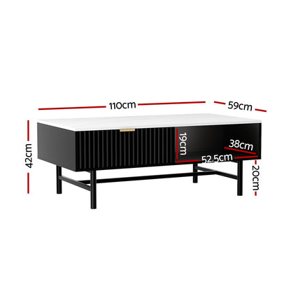 Black Coffee Table Drawer Storage Shelf