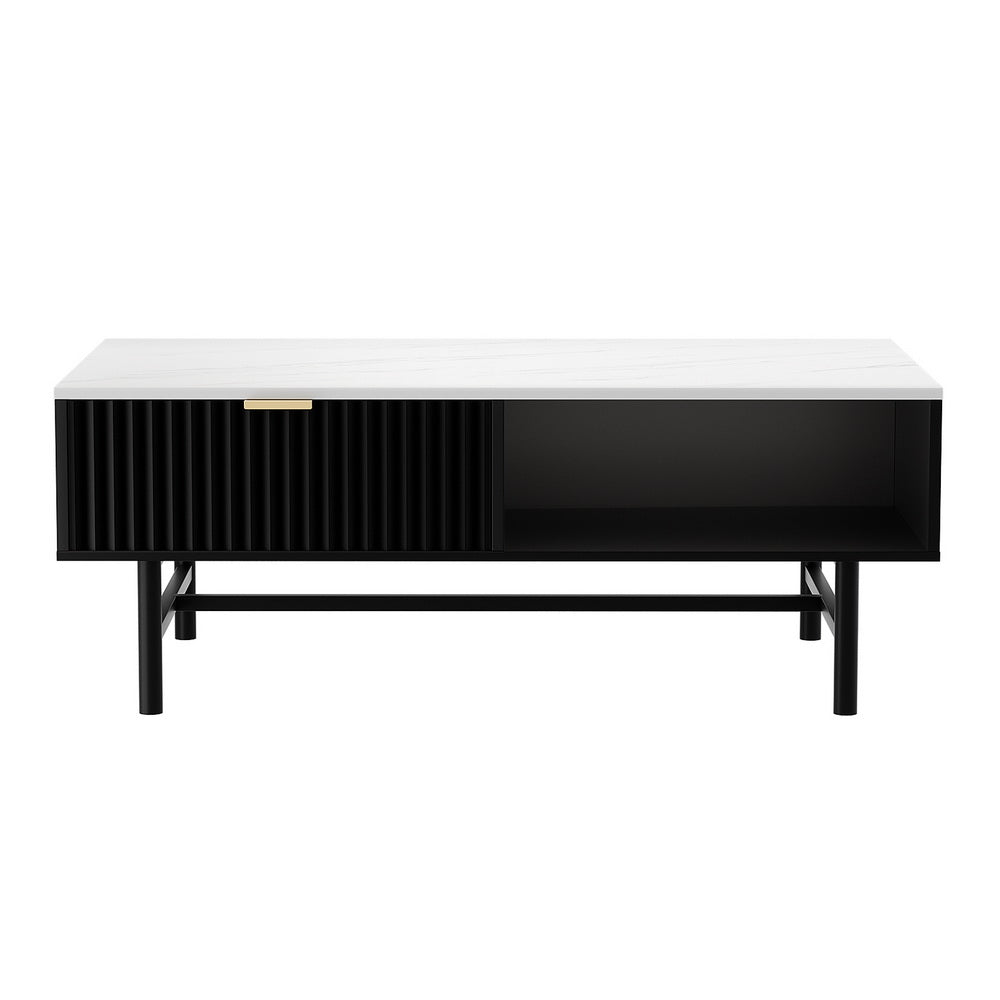 Black Coffee Table Drawer Storage Shelf