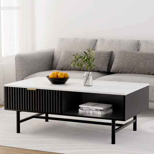 Black Coffee Table Drawer Storage Shelf