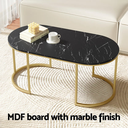 Black Coffee Table Marble Effect