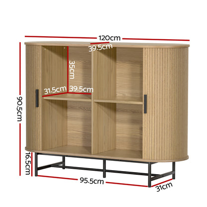 PIIA Buffet Sideboard Cupboard Cabinet Sliding Doors Pantry Storage Oak
