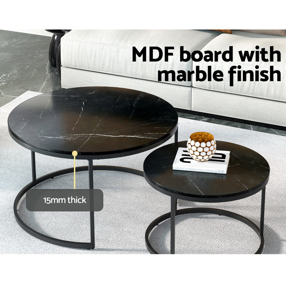 Tika Nesting Coffee Table Set of 2 Marble Effect