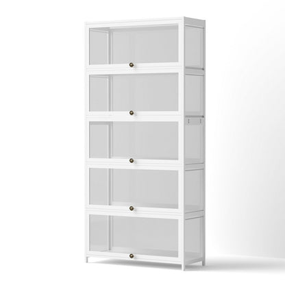 5-Tier Display Cabinet Storage Bookshelf Clear Shelf White