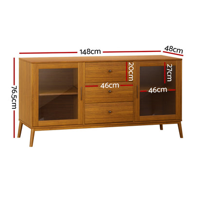 Oak Buffet Sideboard Glass Doors