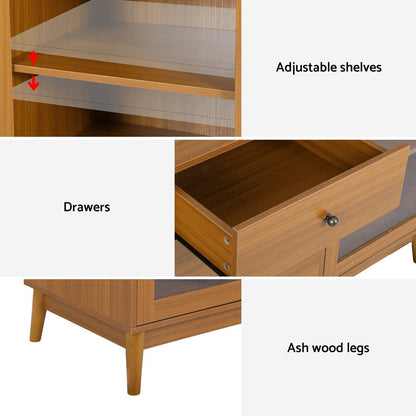 Oak Buffet Sideboard Glass Doors