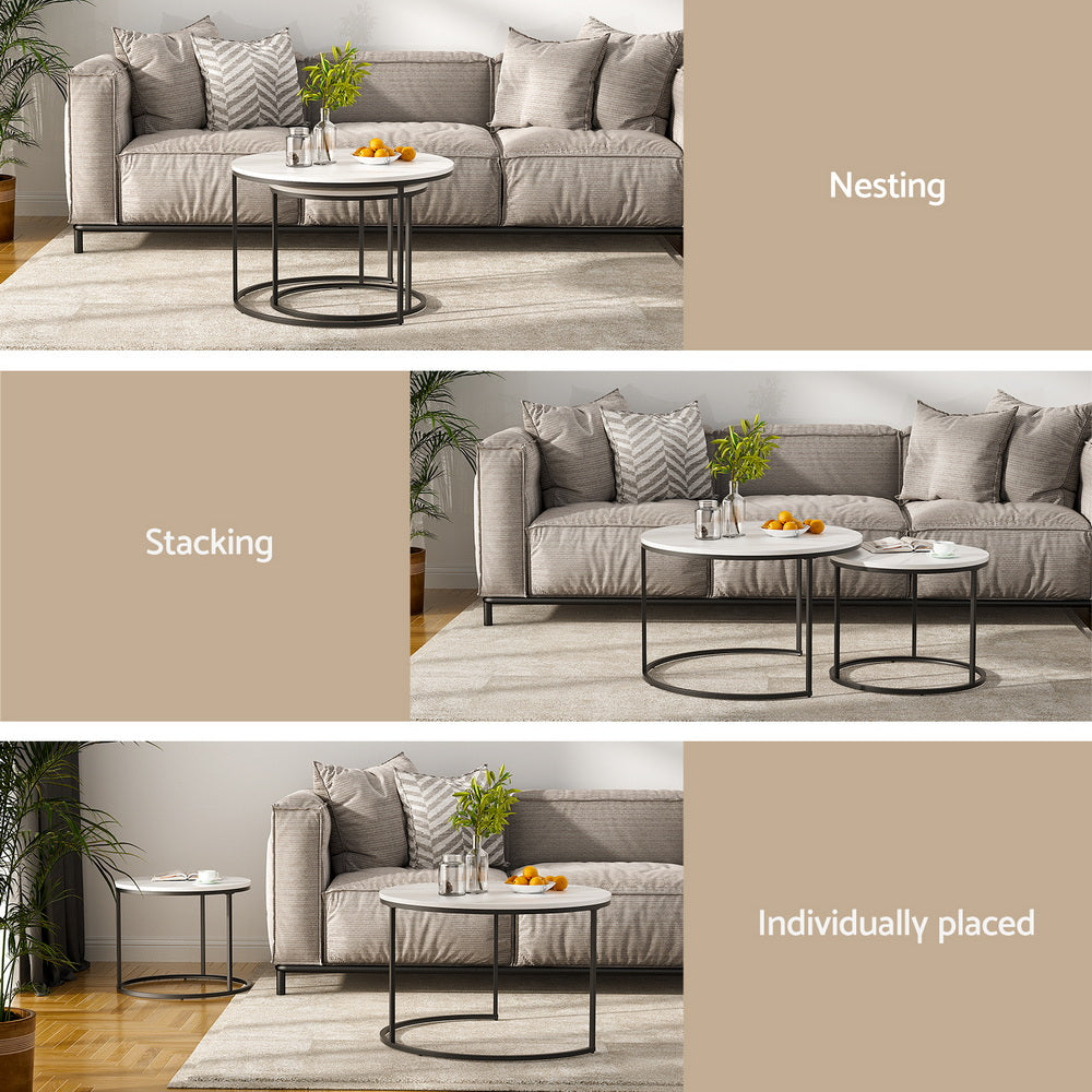 Artiss Nesting Coffee Table Set of 2 Marble Effect