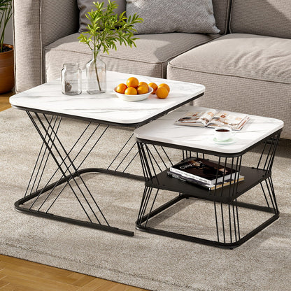 Artiss Nesting Coffee Table Set of 2 Marble Effect