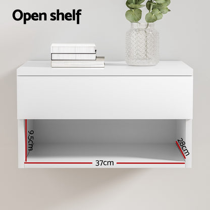 White Floating Bedside Table Nightstand Drawer