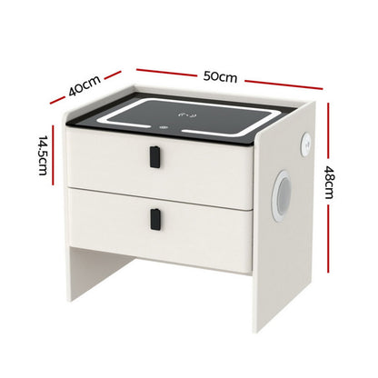 BESS White Smart Bedside Table Wireless Charging