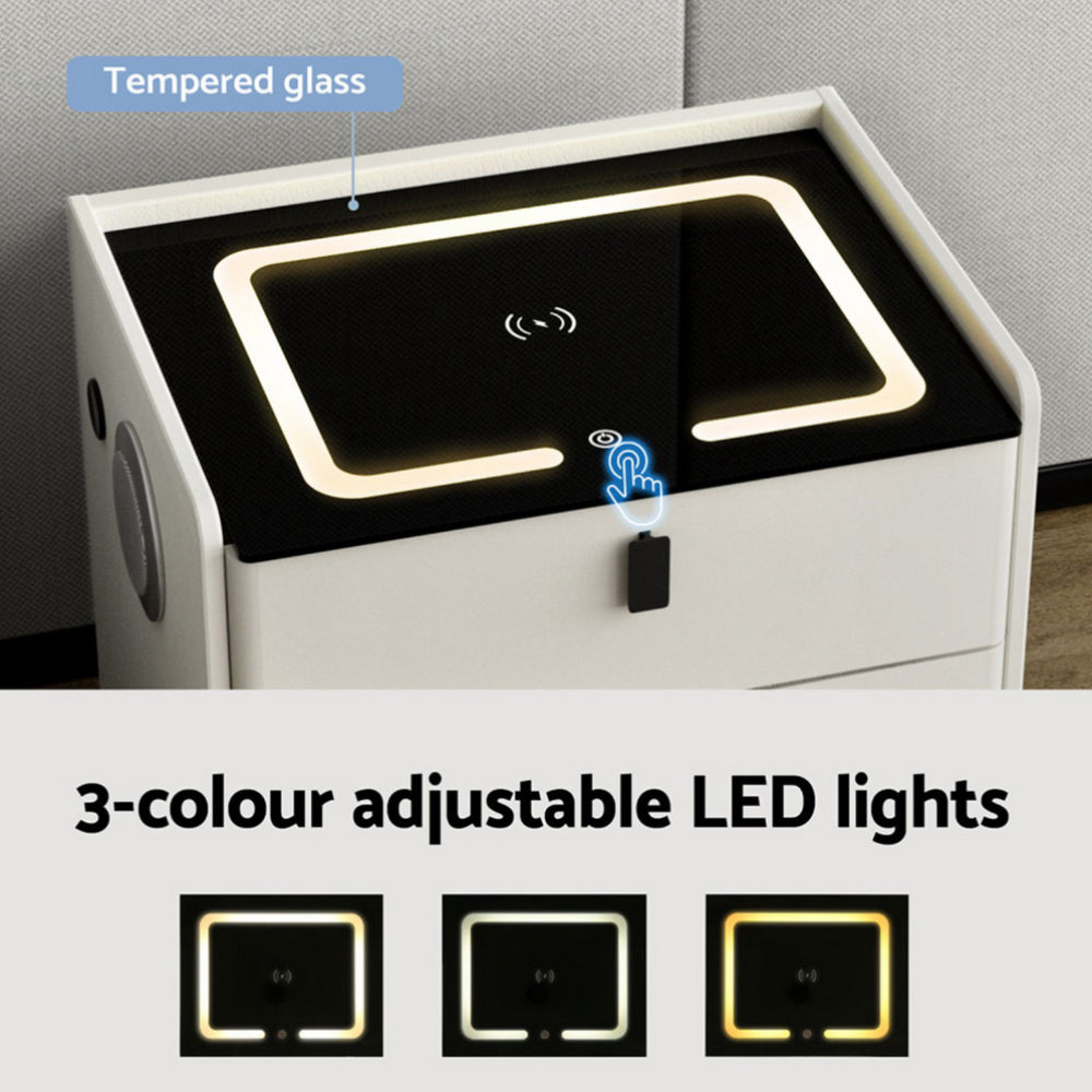 BESS White Smart Bedside Table Wireless Charging