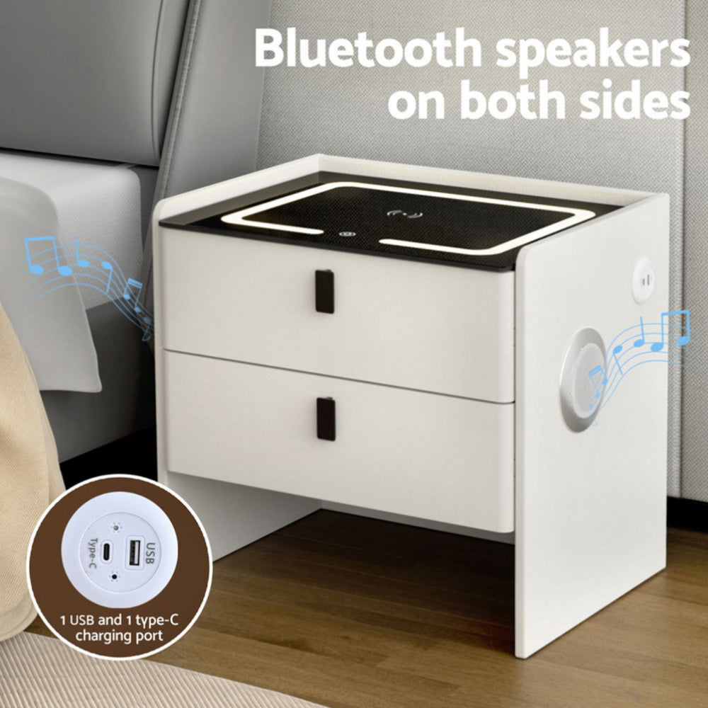 BESS White Smart Bedside Table Wireless Charging
