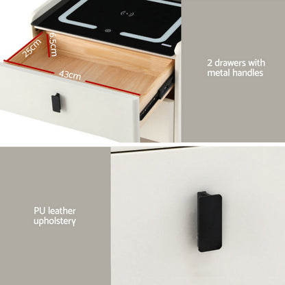 BESS White Smart Bedside Table Wireless Charging