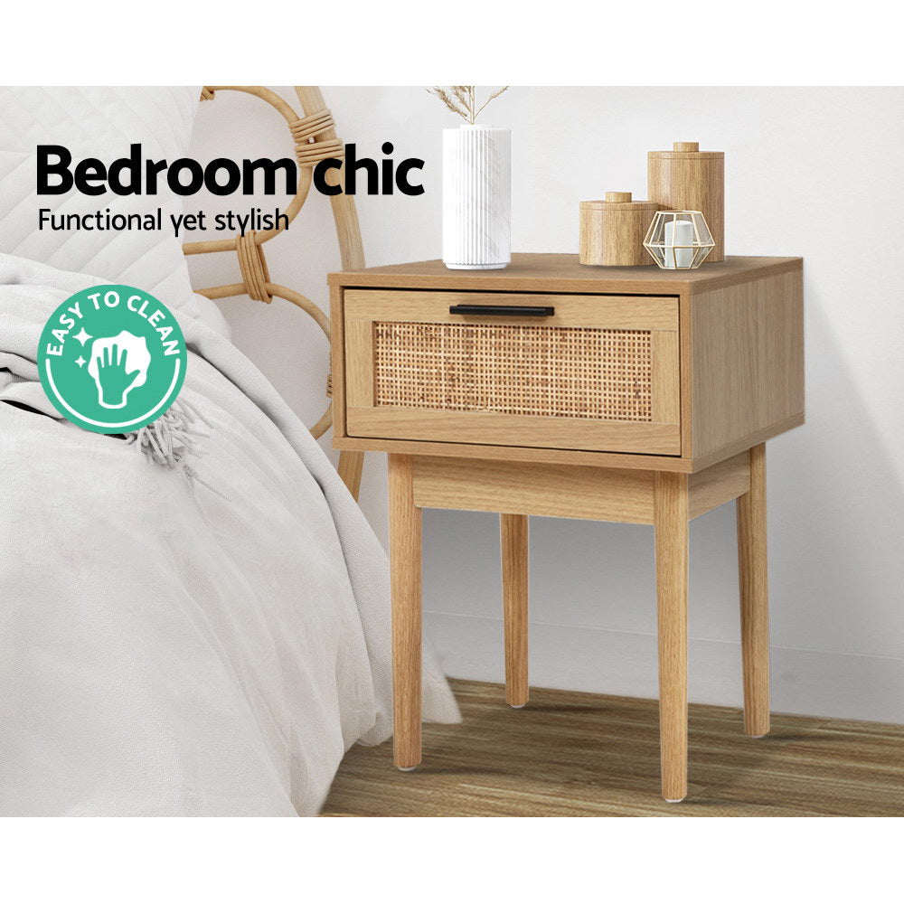 Bedside Tables Side Table Rattan Drawers Nightstand
