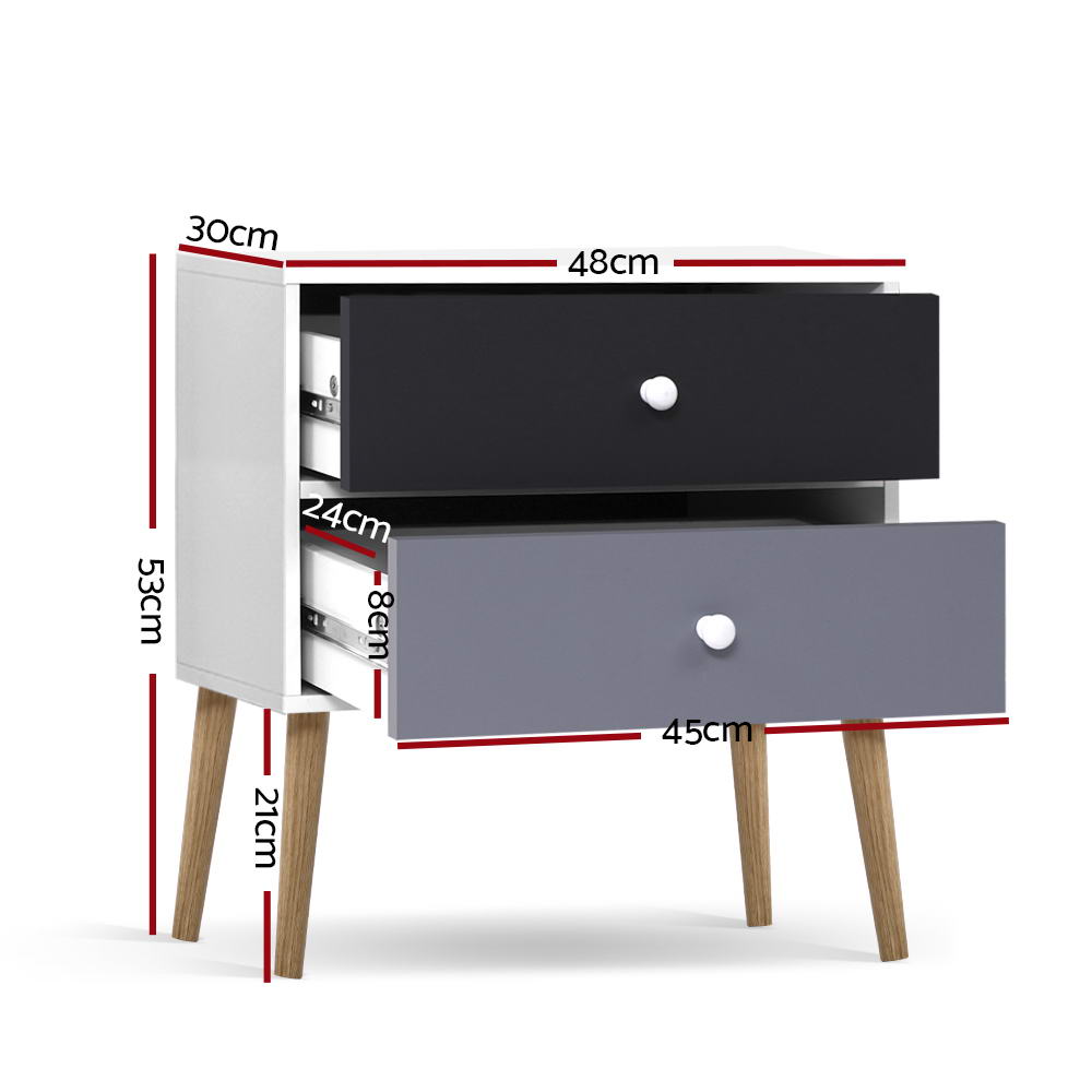 BONDS White Bedside Table 2 Drawers