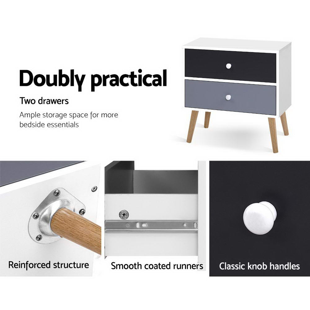 BONDS White Bedside Table 2 Drawers
