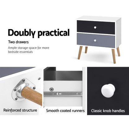 BONDS White Bedside Table 2 Drawers